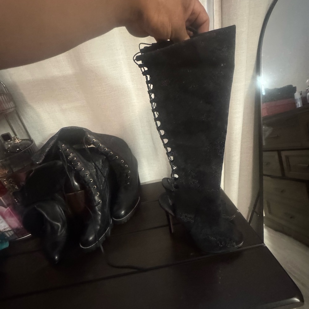 Brian Atwood Black Lace-Up Women's Boots